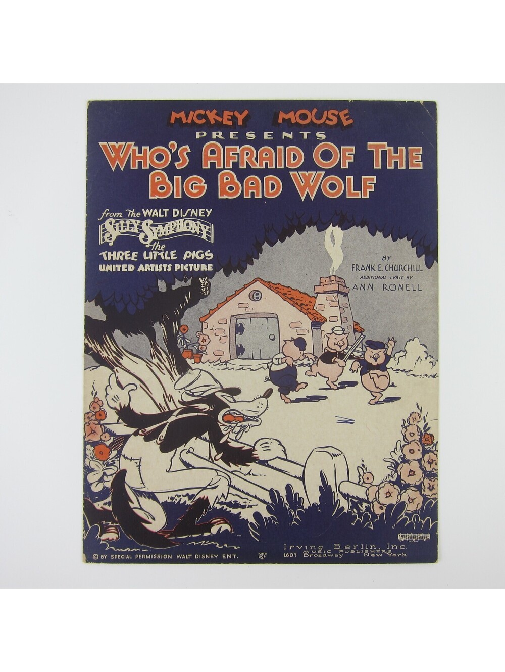 Disney Mickey Mouse Who's Afraid of the Big Bad Wolf Sheet Music Vintage 1933